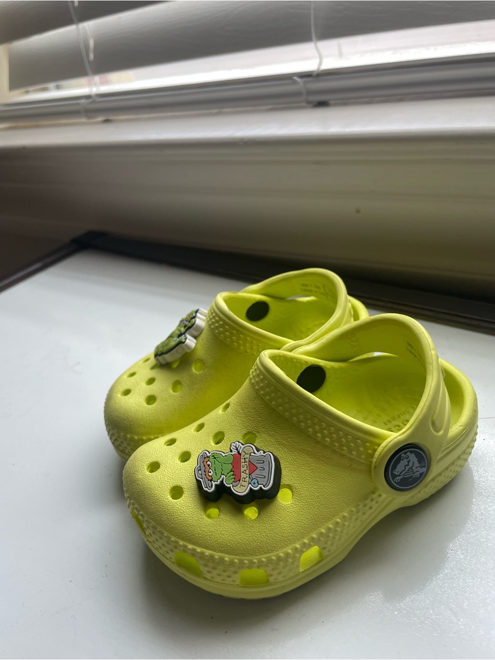 Kids Neon Yellow Slip-On Clog Shoes with Character Charm